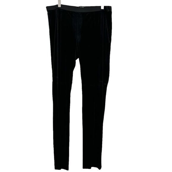 Tahari Black Velour Stretch Leggings Elastic Band Waist - Picture 1 of 6
